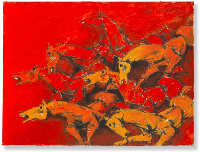 Maqbool Fida Husain (1915-2011), Untitled (Seven Horses of the Sun). Estimate: £200,000-300,000 