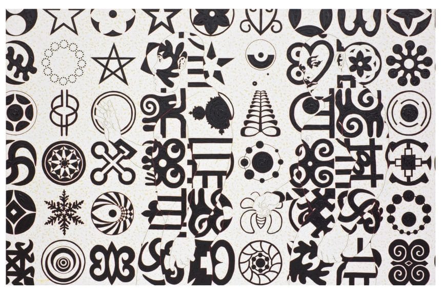 Owusu-Ankomah, Microcron Begins No. 16, 2013. Acrylic on canvas, 180 x 280 cm. Photo copyright, Joachim Fliegner. Courtesy October Gallery