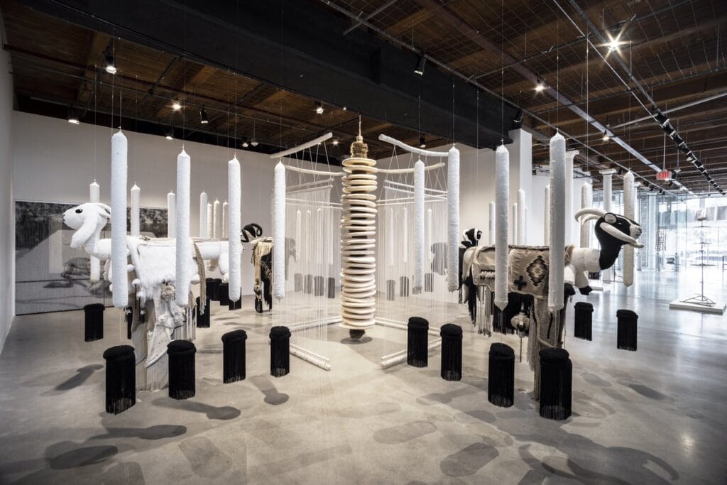 Eric-Paul Riege, +, 2021. Mixed fibers, dimensions variable. Installation view: Prospect.5:
Yesterday we said tomorrow, 2021-22. Contemporary Arts Center, New Orleans. Courtesy
Prospect New Orleans. Photo: Alex Mark     