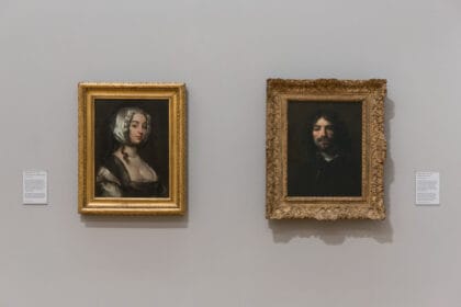 Installation view of William Dobson’s Portrait of The Artist’s Wife c.1635-40 and Self Portrait c.1635-40 at Tate Britain. Photo © Tate (Joe Humphrys)