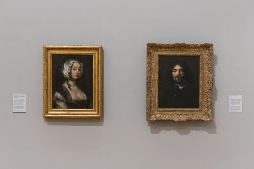 Installation view of William Dobson’s Portrait of The Artist’s Wife c.1635-40 and Self Portrait c.1635-40 at Tate Britain. Photo © Tate (Joe Humphrys)