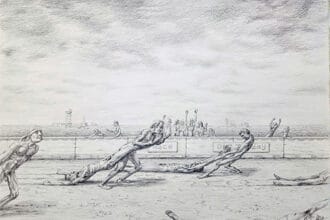 Tom Torluemke, Drag Race, Graphite on paper, 22 x 30